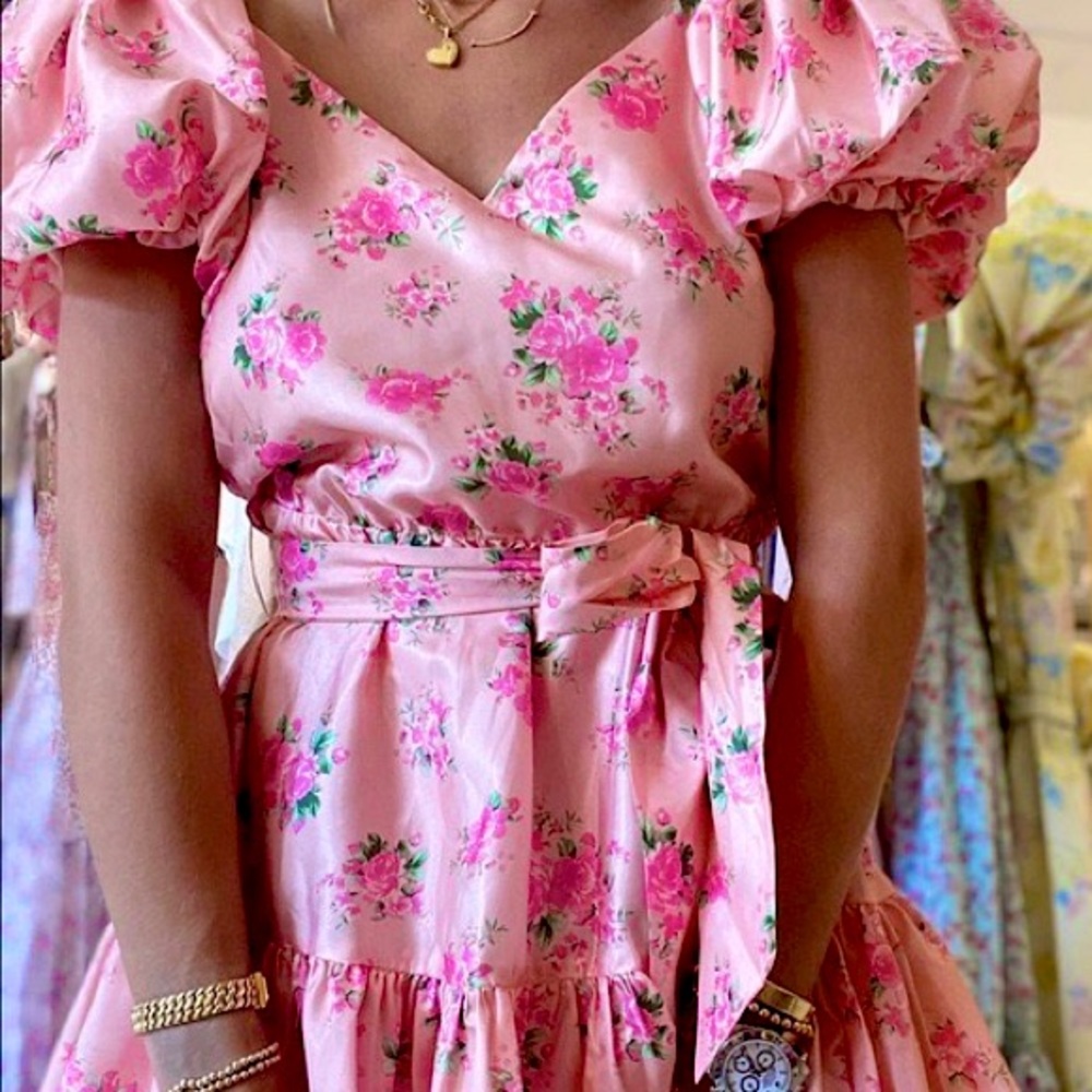 🌸 LoveShackFancy Puff Sleeve Mini Dress, Pink Floral, Worn Once
